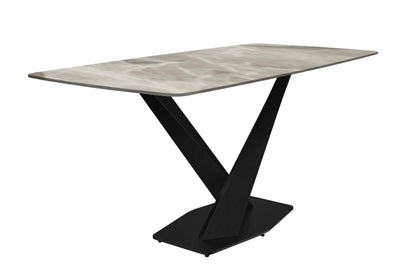 Voren 7-Piece Dining Set with 55" Rectangular Dining Table in Deep Grey Sintered Stone Top and 6 Leather/Velvet/Suede Fabric Dining Chairs - Elax Furniture
