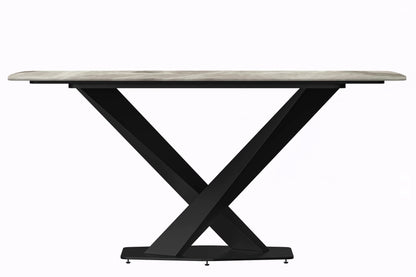 Voren 7-Piece Dining Set with 55" Rectangular Dining Table in Deep Grey Sintered Stone Top and 6 Leather/Velvet/Suede Fabric Dining Chairs - Elax Furniture