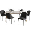 Zayle 7-Piece Dining Set with 55" Rectangular Dining Table in White Grey Sintered Stone Top and 6 Leather Dining Chairs