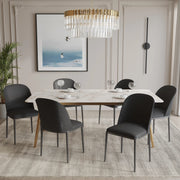 Zayle 7-Piece Dining Set with 55" Rectangular Dining Table in White Grey Sintered Stone Top and 6 Leather Dining Chairs - Elax Furniture