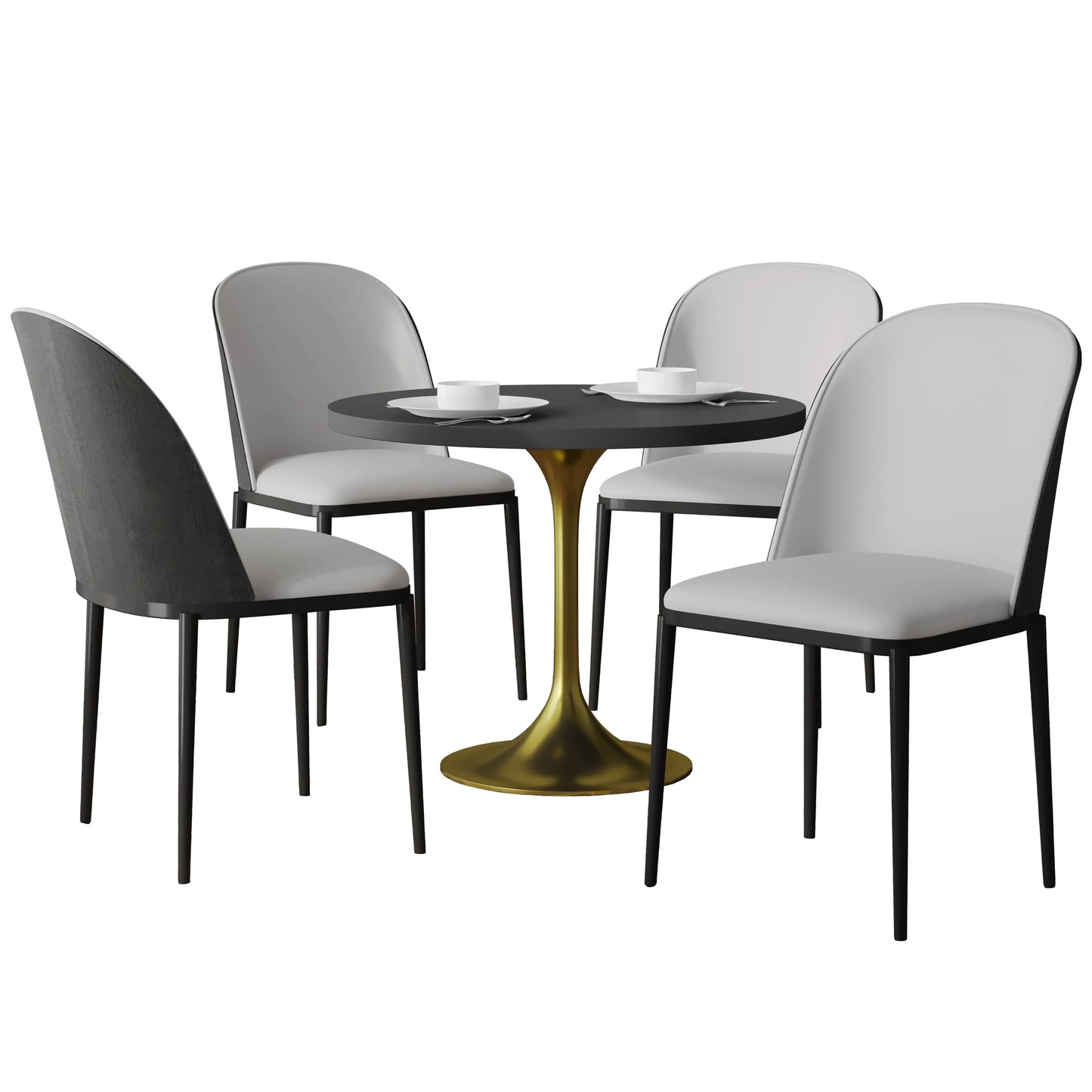 Verve 5-Piece Dining Set with 36" Round MDF Top Table and 4 Leather/Suede Fabric/Velvet Dining Side Chairs - Elax Furniture