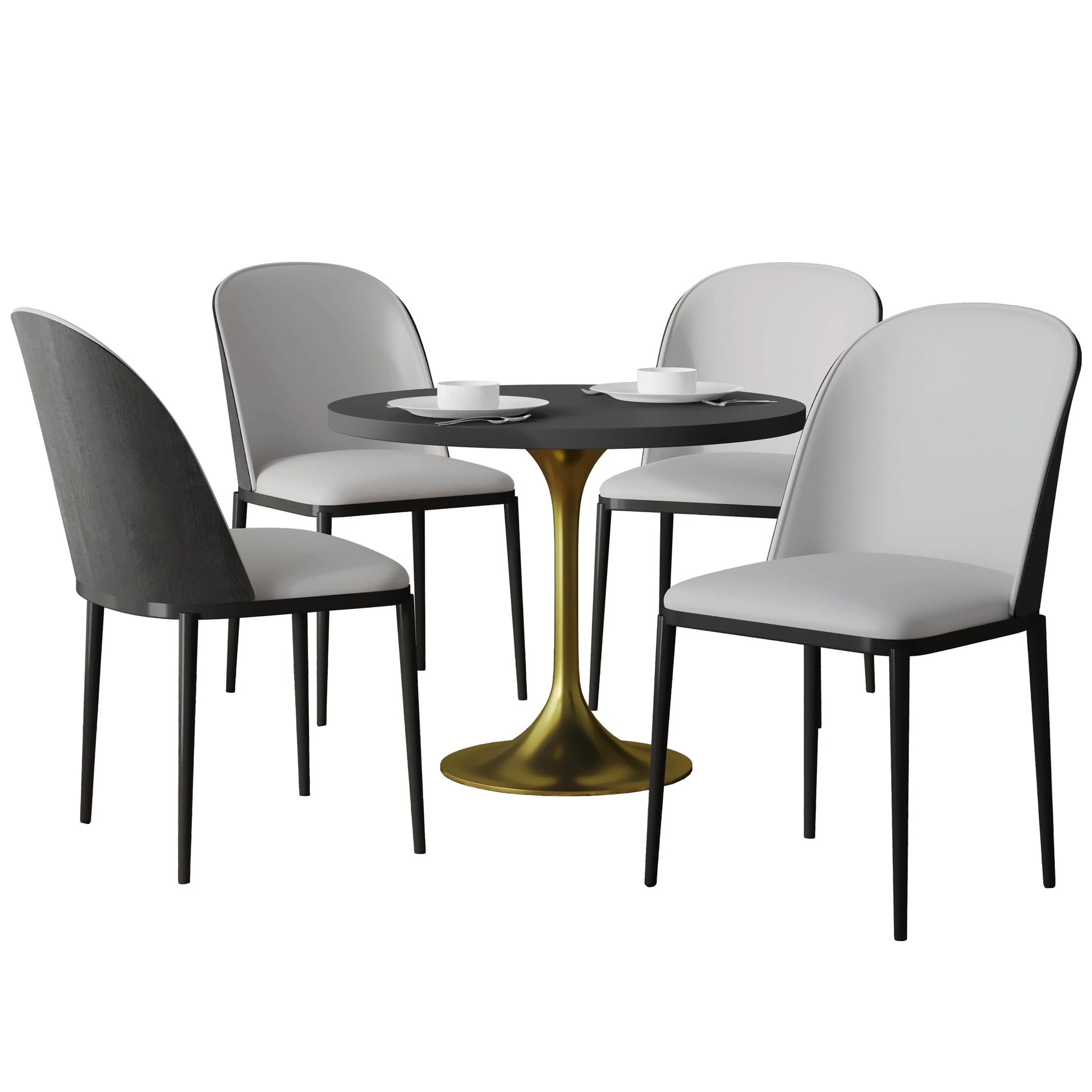 Verve 5-Piece Dining Set with 36" Round MDF Top Table and 4 Leather/Suede Fabric/Velvet Dining Side Chairs - Elax Furniture