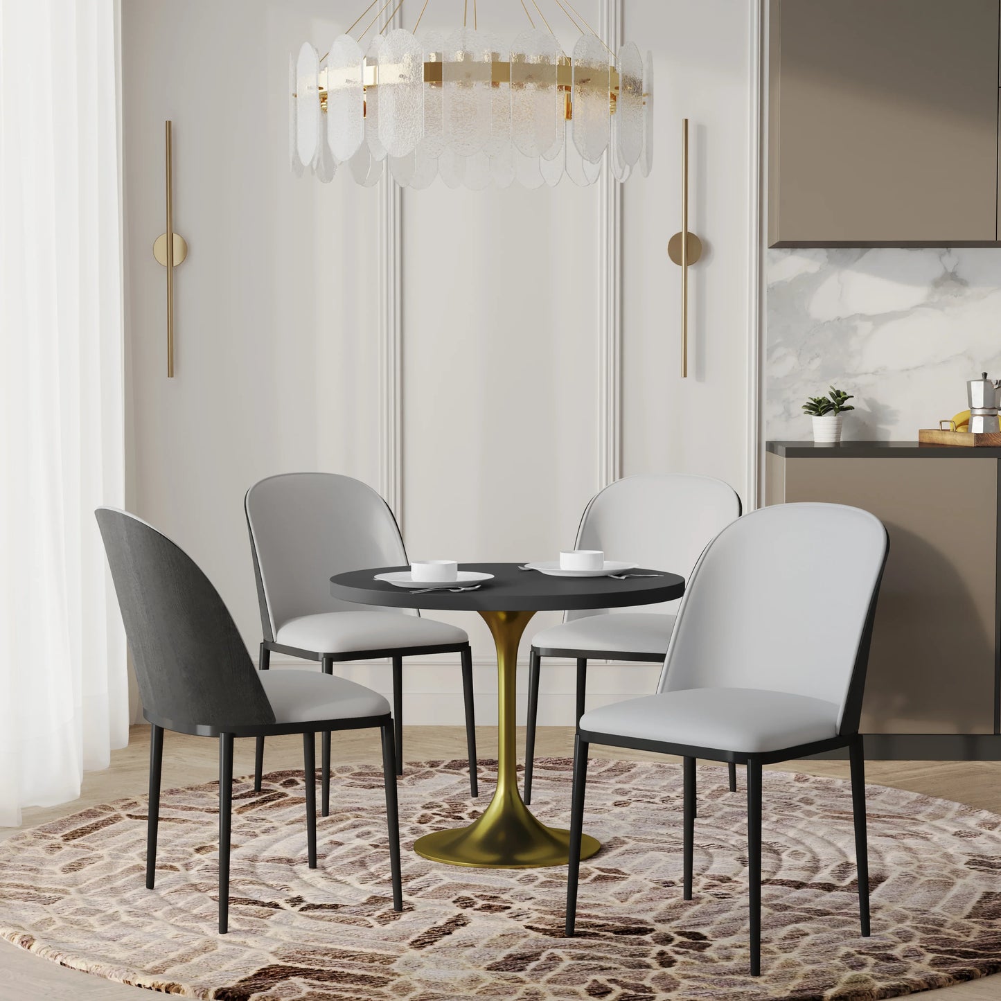 Verve 5-Piece Dining Set with 36" Round MDF Top Table and 4 Leather/Suede Fabric/Velvet Dining Side Chairs - Elax Furniture