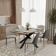 Ravenna 6-Piece Dining Set with 63" Rectangular Dining Table in Natural Wood MDF and 5 Leather/Fabric/Suede Fabric Dining Chairs - Elax Furniture