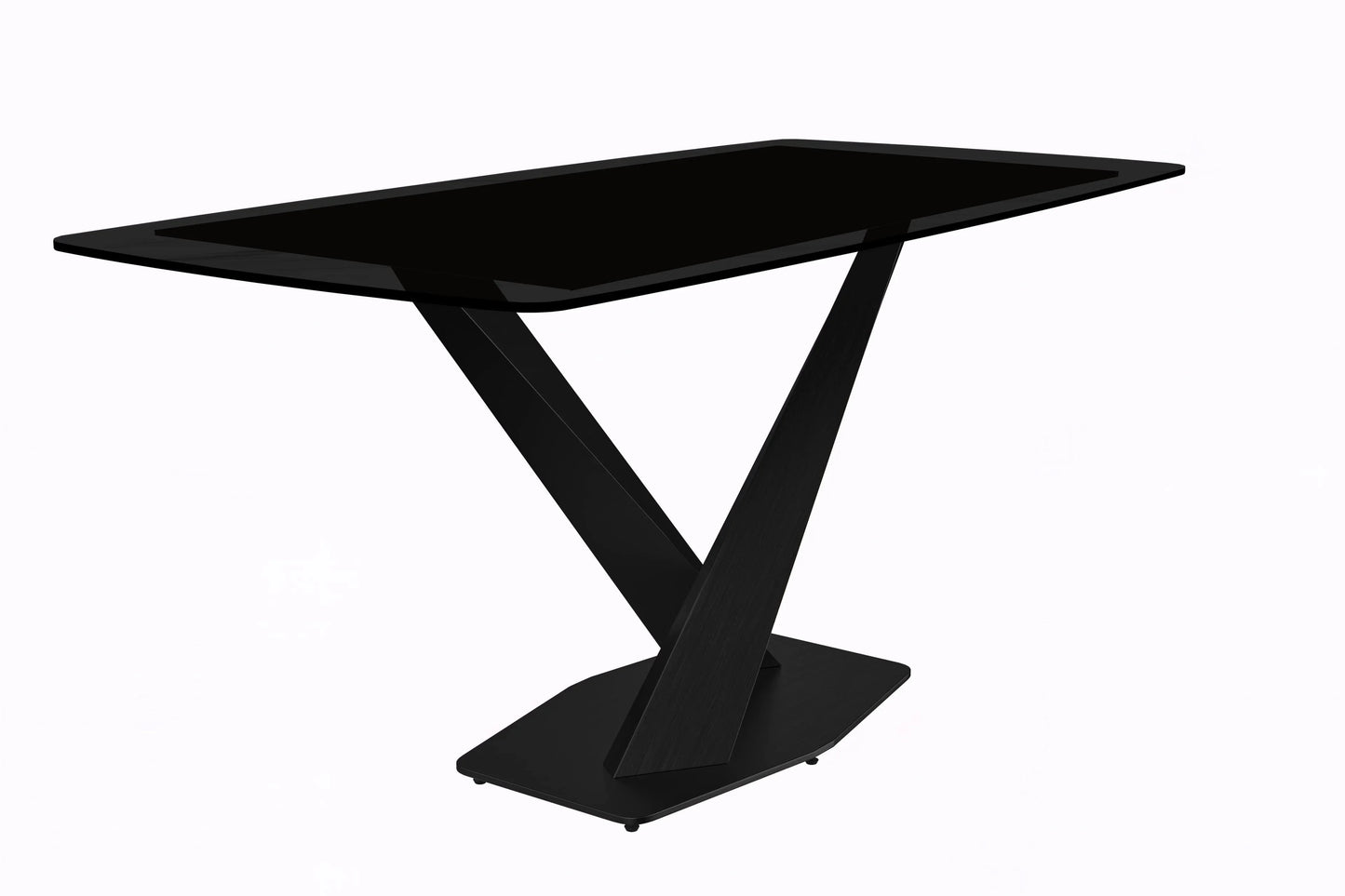 Voren 7-Piece Dining Set with 55" Rectangular Dining Table in Black Glass Top and 6 Leather/Velvet/Suede Fabric Dining Chairs - Elax Furniture