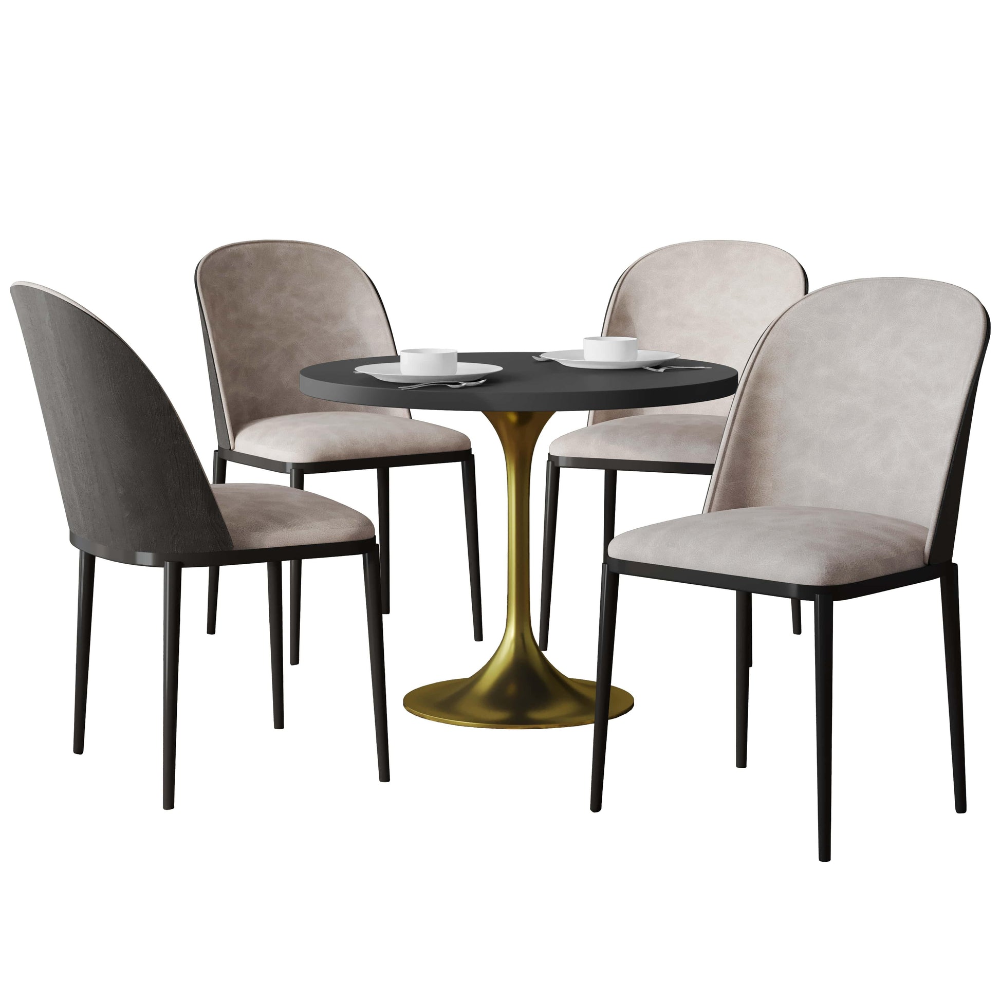 Verve 5-Piece Dining Set with 36" Round MDF Top Table and 4 Leather/Suede Fabric/Velvet Dining Side Chairs - Elax Furniture