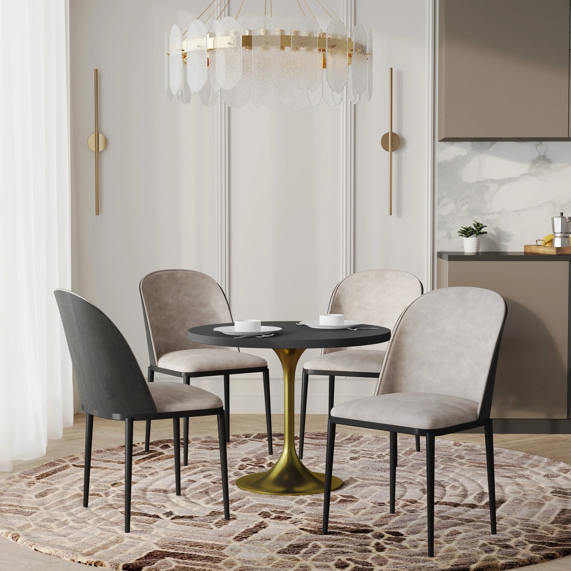 Verve 5-Piece Dining Set with 36" Round MDF Top Table and 4 Leather/Suede Fabric/Velvet Dining Side Chairs - Elax Furniture