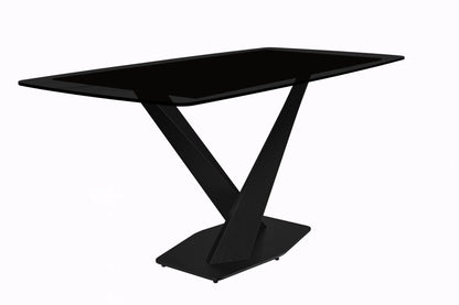 Voren 7-Piece Dining Set with 55" Rectangular Dining Table in Black Glass Top and 6 Leather/Velvet/Suede Fabric Dining Chairs - Elax Furniture