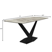 Voren 7-Piece Dining Set with 55" Rectangular Dining Table in Deep Grey Sintered Stone Top and 6 Leather/Velvet/Suede Fabric Dining Chairs - Elax Furniture