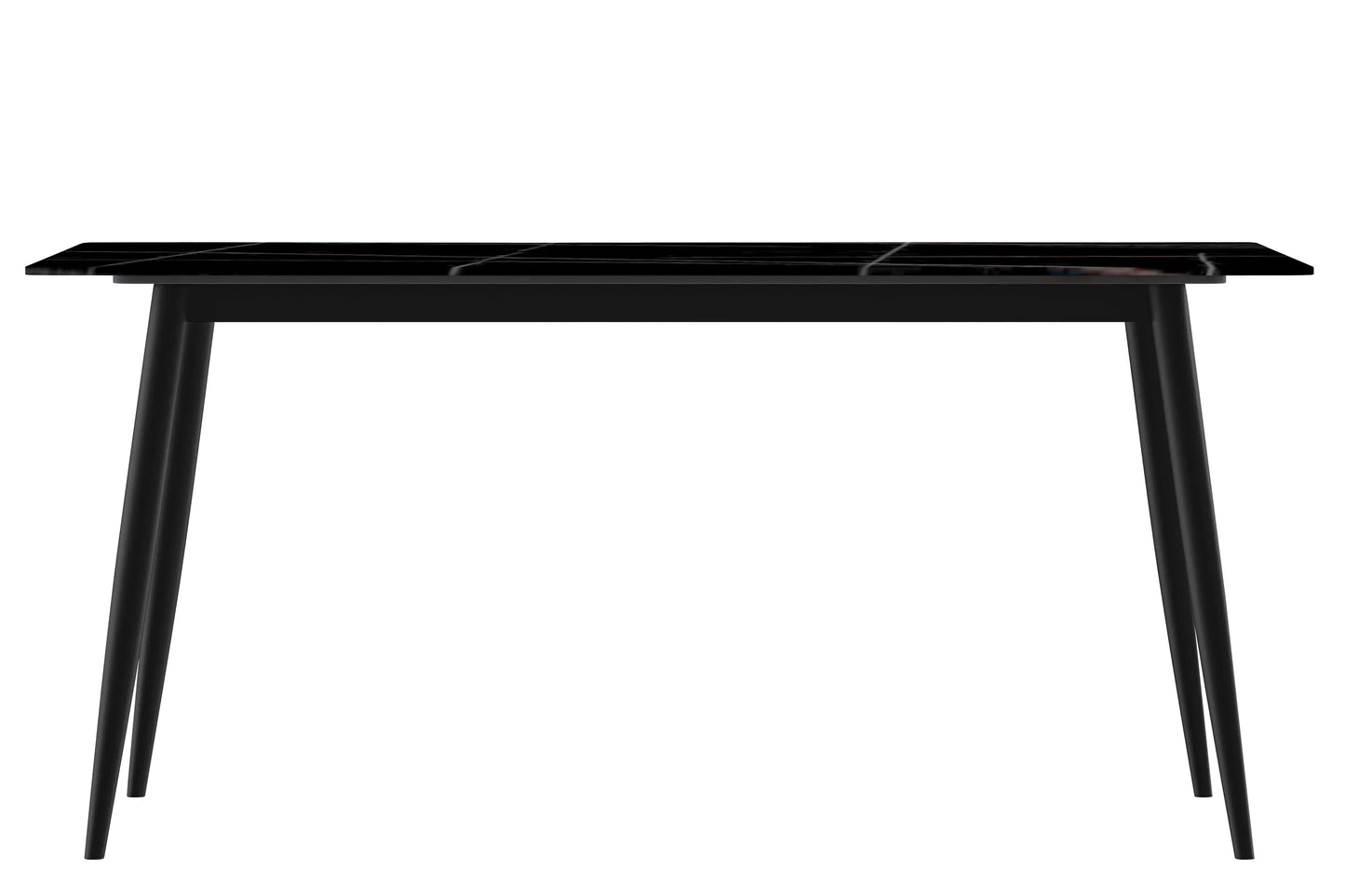 Zayle 7-Piece Dining Set with 55" Rectangular Dining Table in Black/Gold Sintered Stone Top and 6 Leather Dining Chairs - Elax Furniture