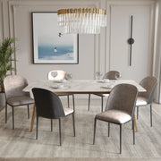 Zayle 7-Piece Dining Set with 55" Rectangular Dining Table in White Grey Sintered Stone Top and 6 Leather Dining Chairs - Elax Furniture