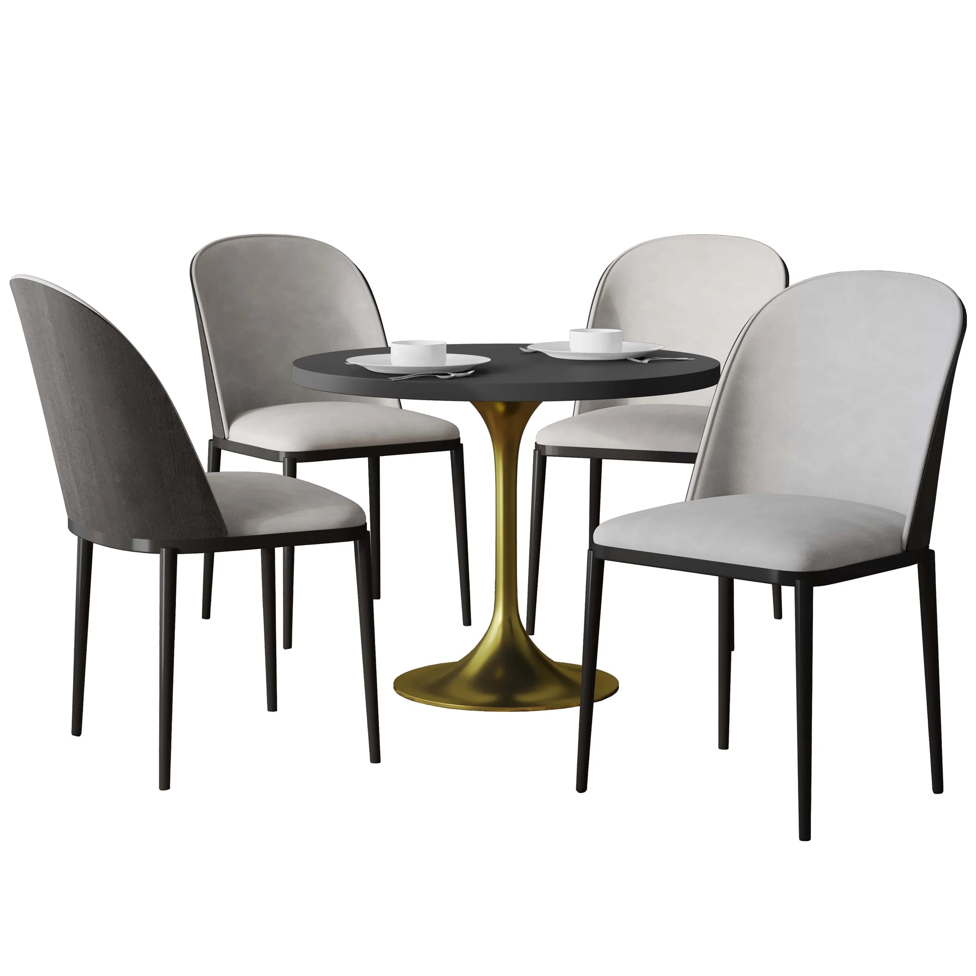 Verve 5-Piece Dining Set with 36" Round MDF Top Table and 4 Leather/Suede Fabric/Velvet Dining Side Chairs - Elax Furniture