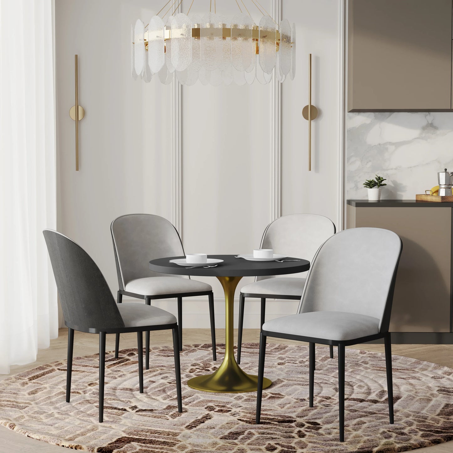 Verve 5-Piece Dining Set with 36" Round MDF Top Table and 4 Leather/Suede Fabric/Velvet Dining Side Chairs - Elax Furniture