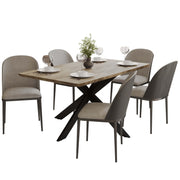 Ravenna 6-Piece Dining Set with 63" Rectangular Dining Table in Natural Wood MDF and 5 Leather/Fabric/Suede Fabric Dining Chairs - Elax Furniture