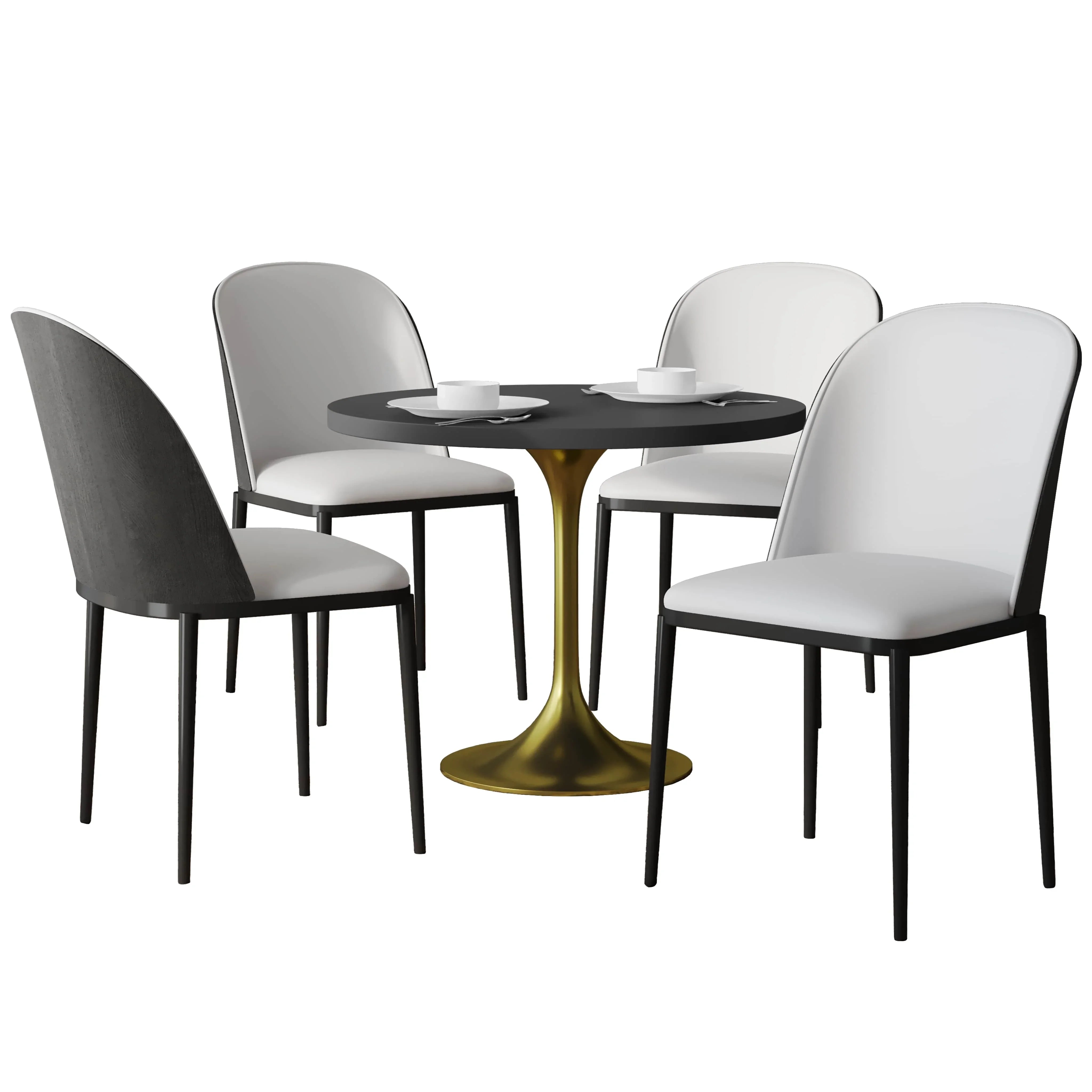 Verve 5-Piece Dining Set with 36" Round MDF Top Table and 4 Leather/Suede Fabric/Velvet Dining Side Chairs - Elax Furniture
