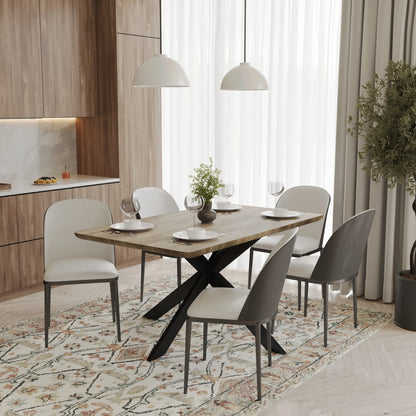 Ravenna 6-Piece Dining Set with 63" Rectangular Dining Table in Natural Wood MDF and 5 Leather/Fabric/Suede Fabric Dining Chairs - Elax Furniture