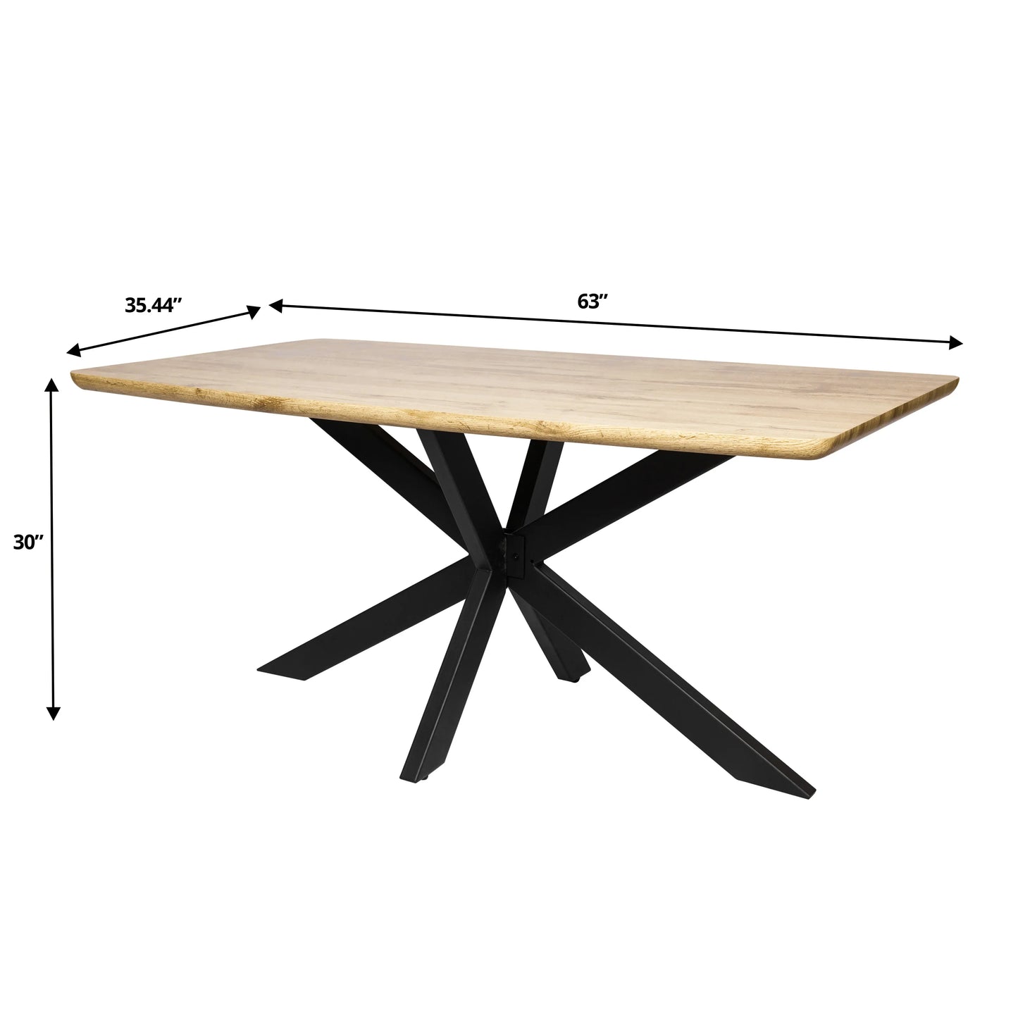 Ravenna 6-Piece Dining Set with 63" Rectangular Dining Table in Natural Wood MDF and 5 Leather/Fabric/Suede Fabric Dining Chairs - Elax Furniture