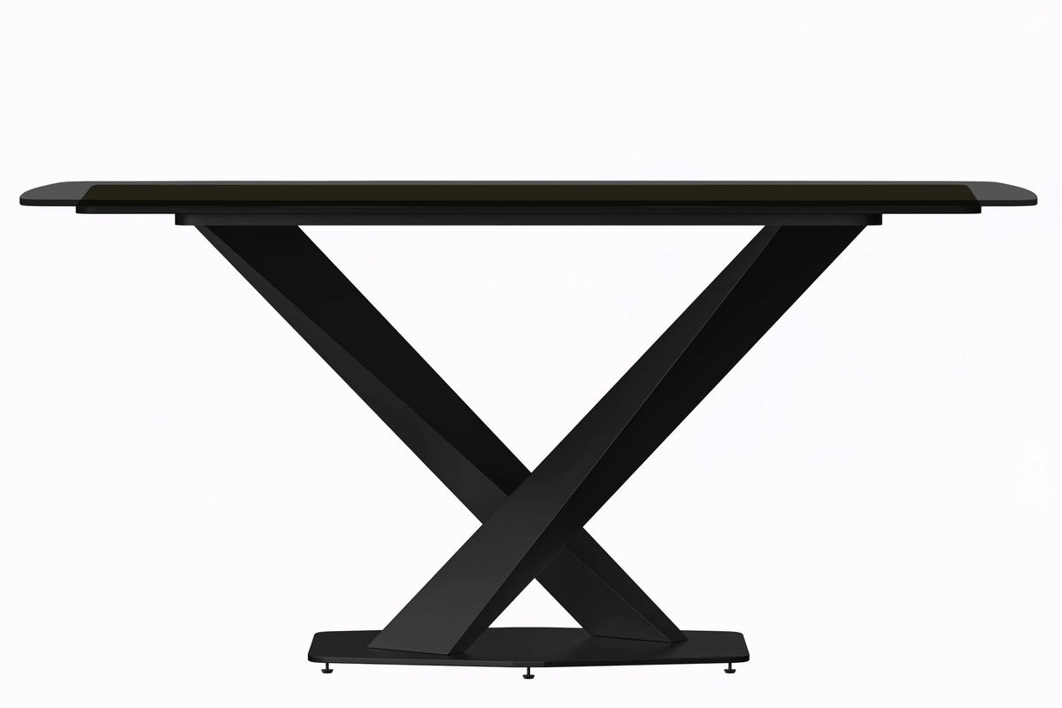 Voren 7-Piece Dining Set with 55" Rectangular Dining Table in Black Glass Top and 6 Leather/Velvet/Suede Fabric Dining Chairs - Elax Furniture