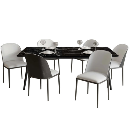 Zayle 7-Piece Dining Set with 55" Rectangular Dining Table in Black/Gold Sintered Stone Top and 6 Leather Dining Chairs - Elax Furniture