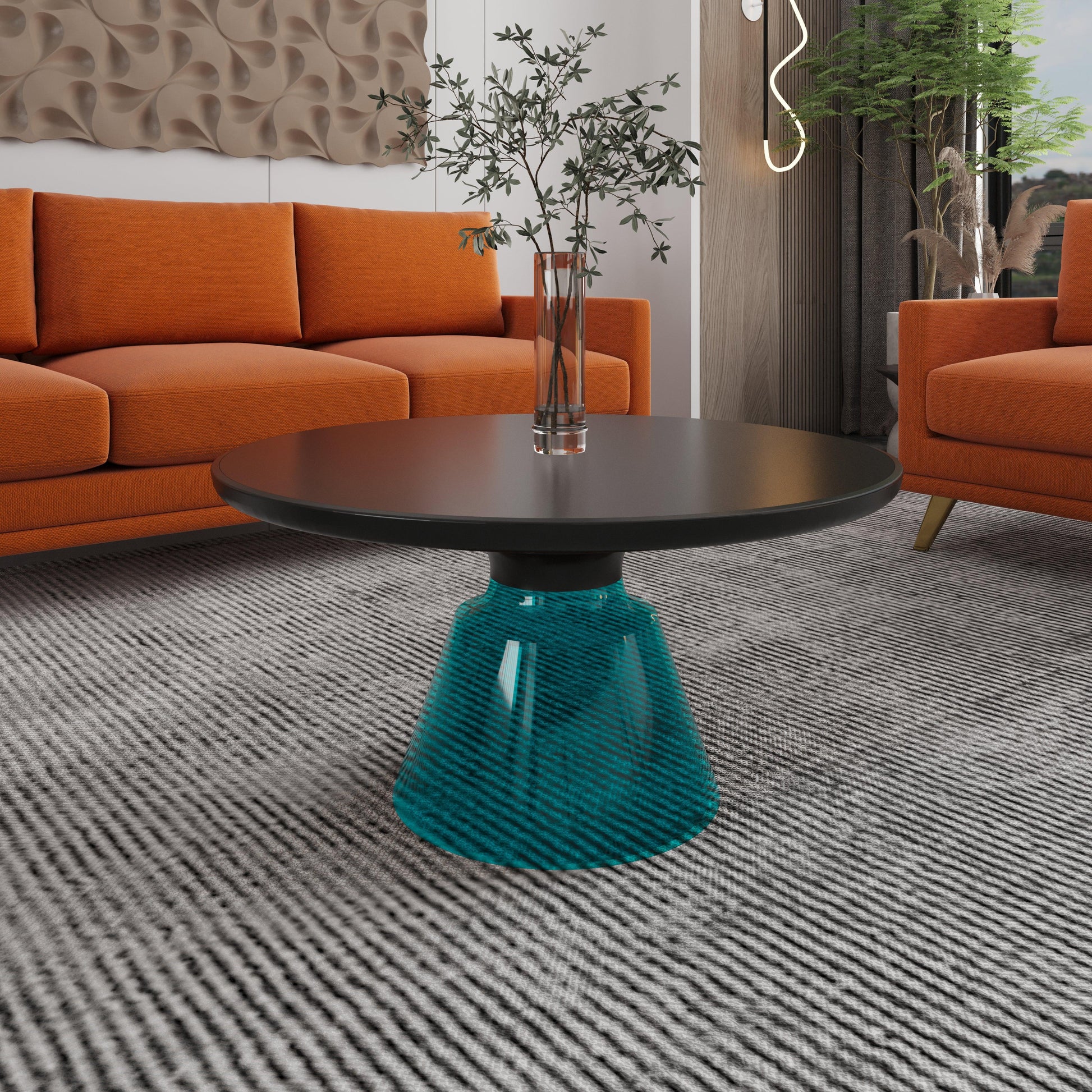 Tully Collection Coffee Table – Black/Gold Rim, Black Glass/Sintered Stone Top - Elax Furniture