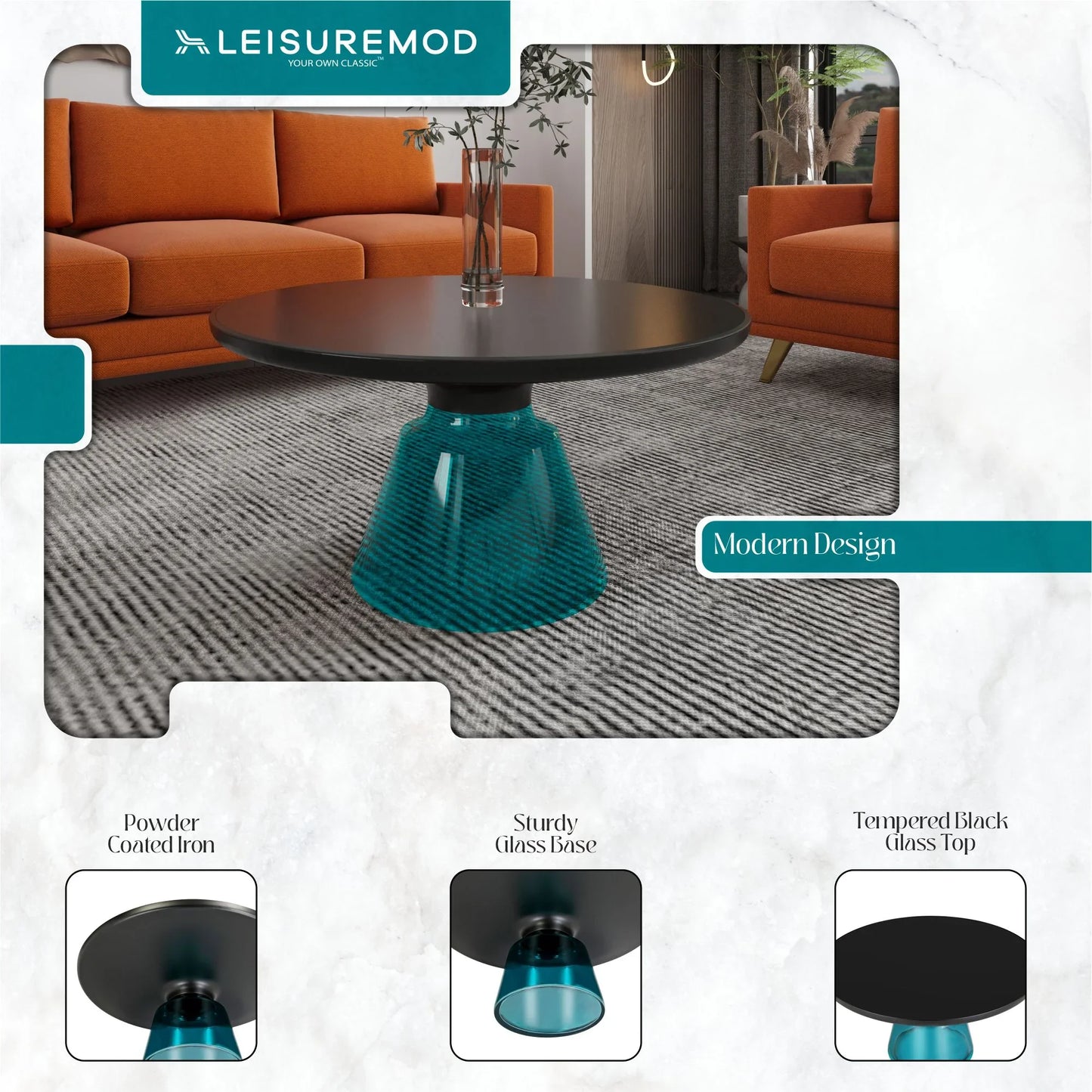 Tully Collection Coffee Table – Black/Gold Rim, Black Glass/Sintered Stone Top - Elax Furniture