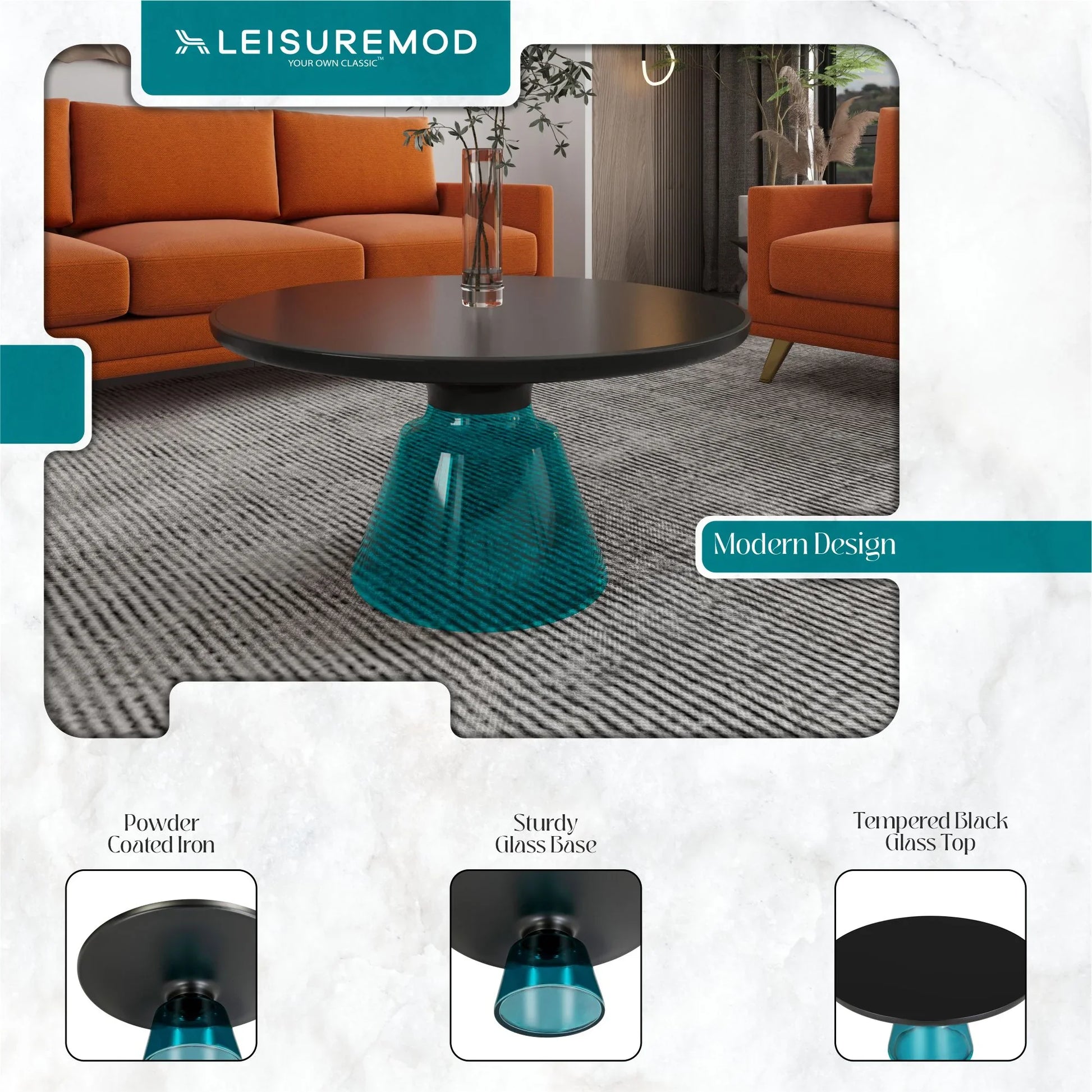 Tully Collection Coffee Table – Black/Gold Rim, Black Glass/Sintered Stone Top - Elax Furniture