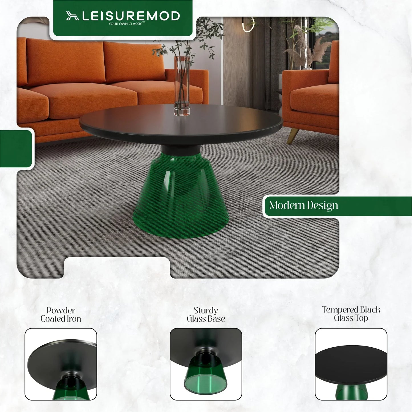 Tully Collection Coffee Table – Black/Gold Rim, Black Glass/Sintered Stone Top - Elax Furniture