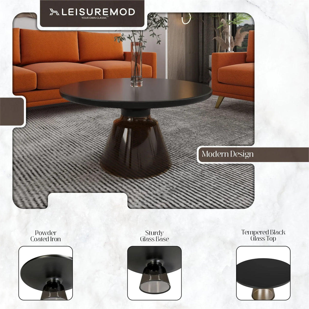 Tully Collection Coffee Table – Black/Gold Rim, Black Glass/Sintered Stone Top - Elax Furniture