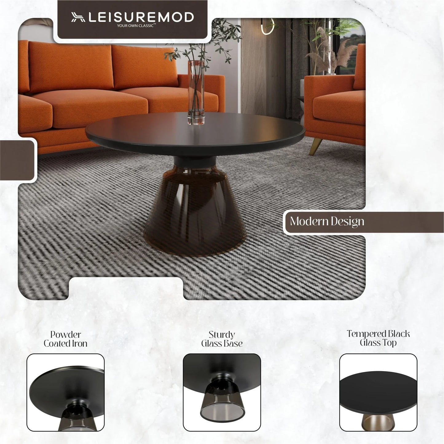 Tully Collection Coffee Table – Black/Gold Rim, Black Glass/Sintered Stone Top - Elax Furniture