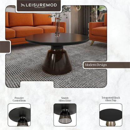 Tully Collection Coffee Table – Black/Gold Rim, Black Glass/Sintered Stone Top - Elax Furniture