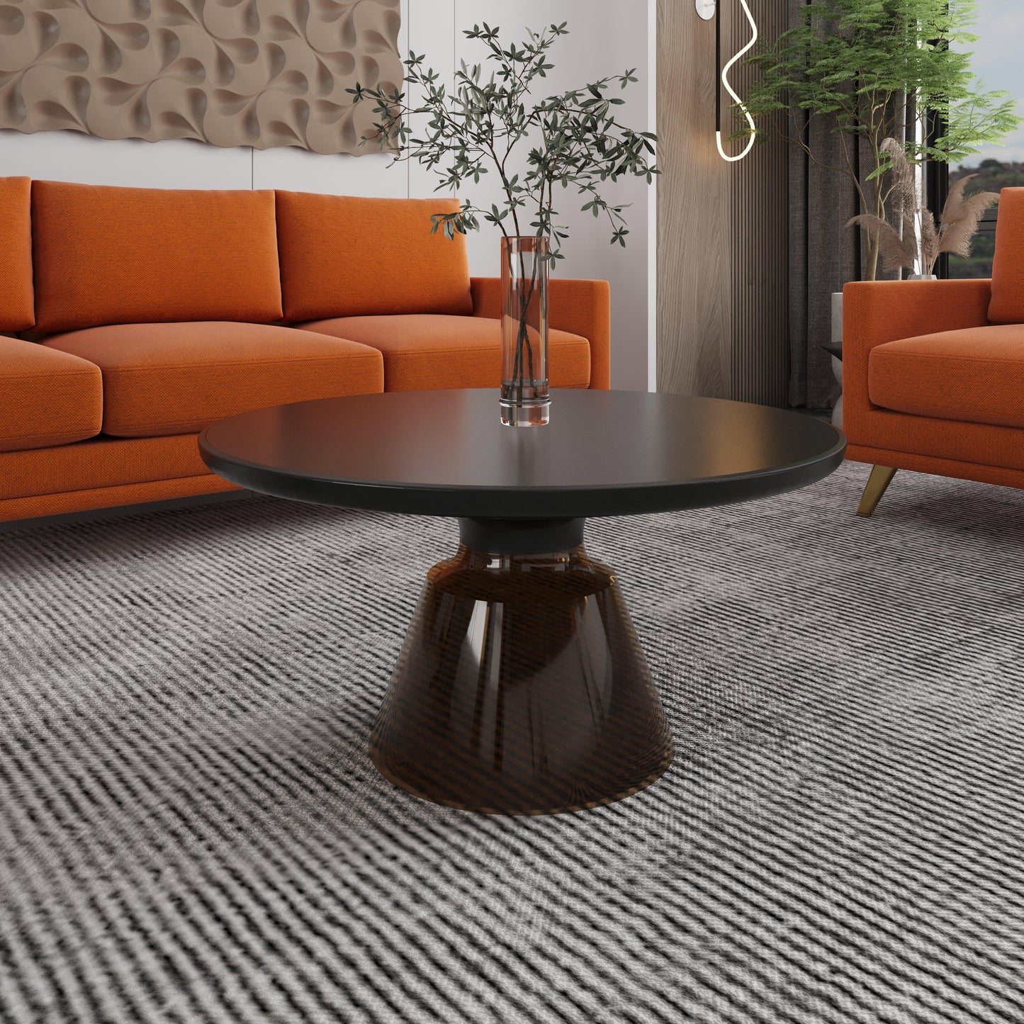 Tully Collection Coffee Table – Black/Gold Rim, Black Glass/Sintered Stone Top - Elax Furniture