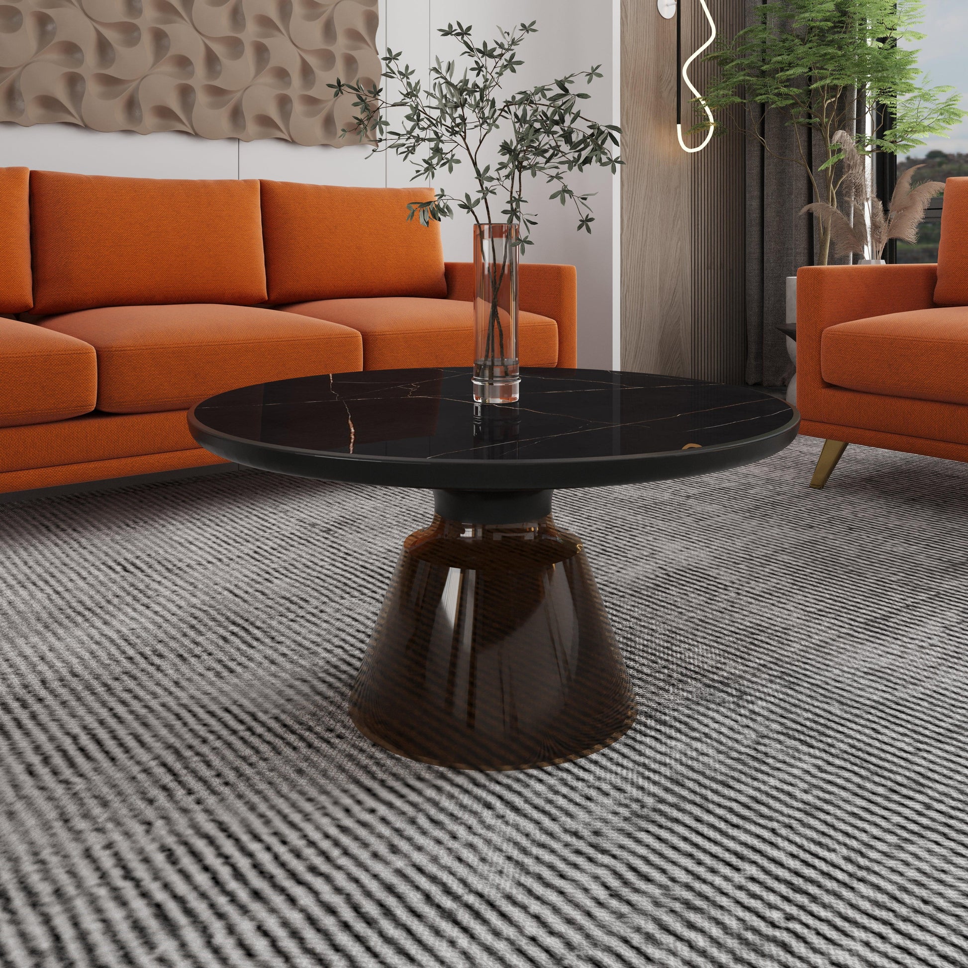 Tully Collection Coffee Table – Black/Gold Rim, Black Glass/Sintered Stone Top - Elax Furniture