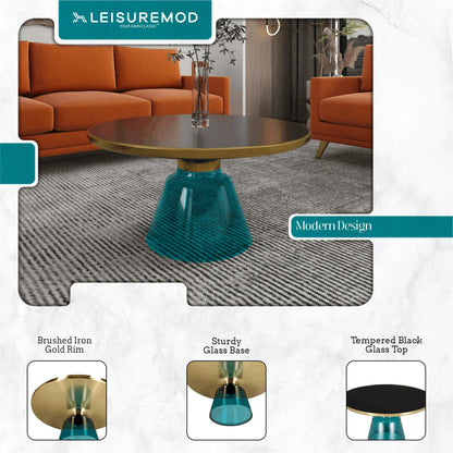 Tully Collection Coffee Table – Black/Gold Rim, Black Glass/Sintered Stone Top - Elax Furniture