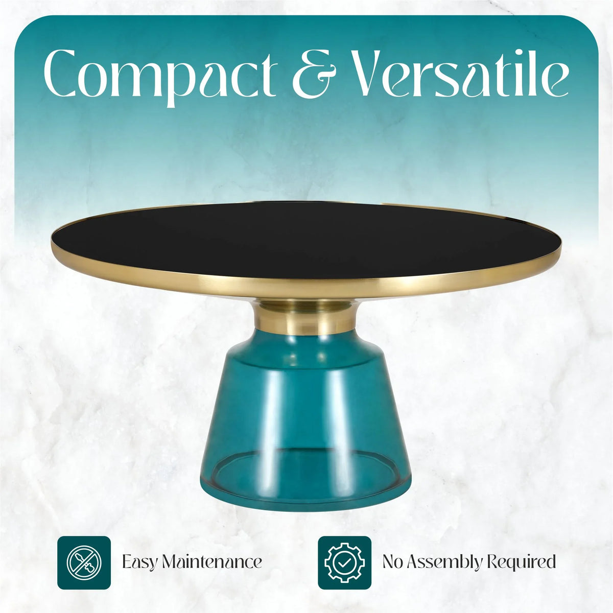Tully Collection Coffee Table – Black/Gold Rim, Black Glass/Sintered Stone Top - Elax Furniture