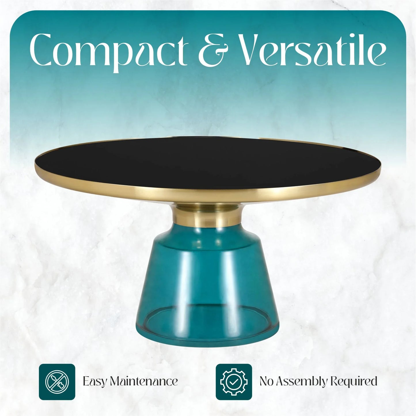 Tully Collection Coffee Table – Black/Gold Rim, Black Glass/Sintered Stone Top - Elax Furniture