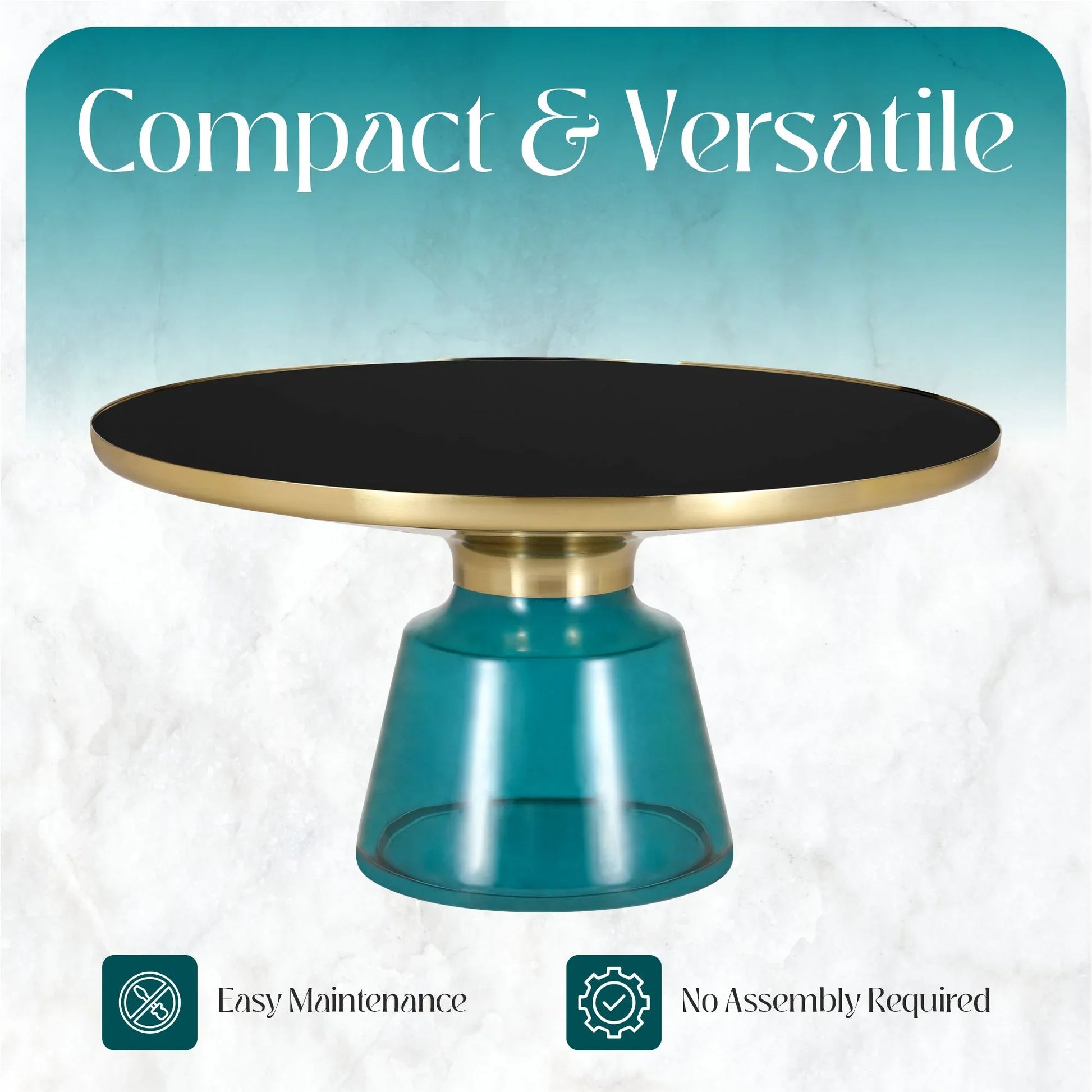 Tully Collection Coffee Table – Black/Gold Rim, Black Glass/Sintered Stone Top - Elax Furniture