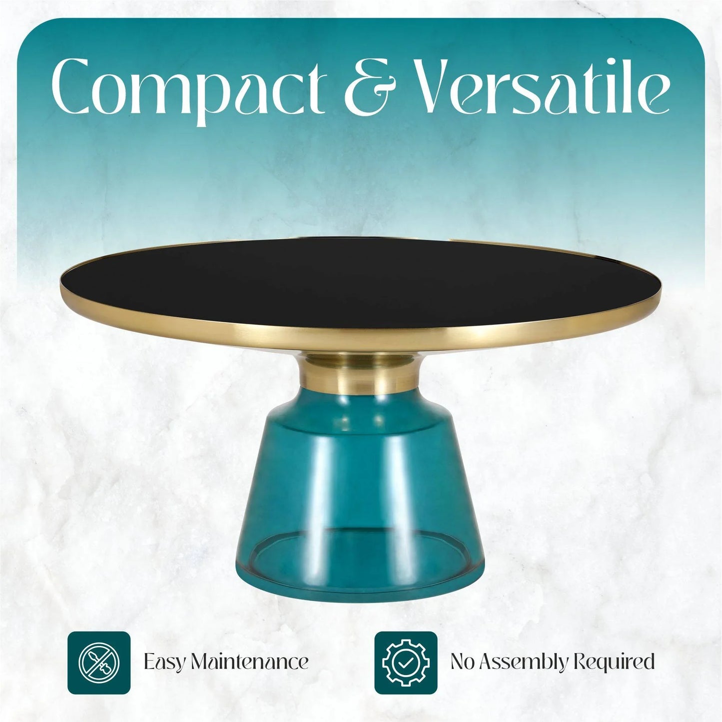 Tully Collection Coffee Table – Black/Gold Rim, Black Glass/Sintered Stone Top - Elax Furniture