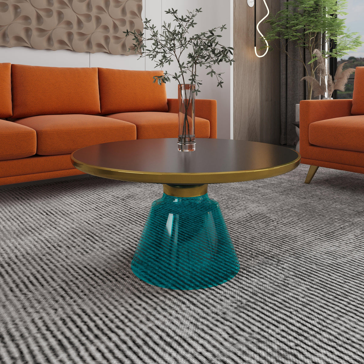 Tully Collection Coffee Table – Black/Gold Rim, Black Glass/Sintered Stone Top - Elax Furniture