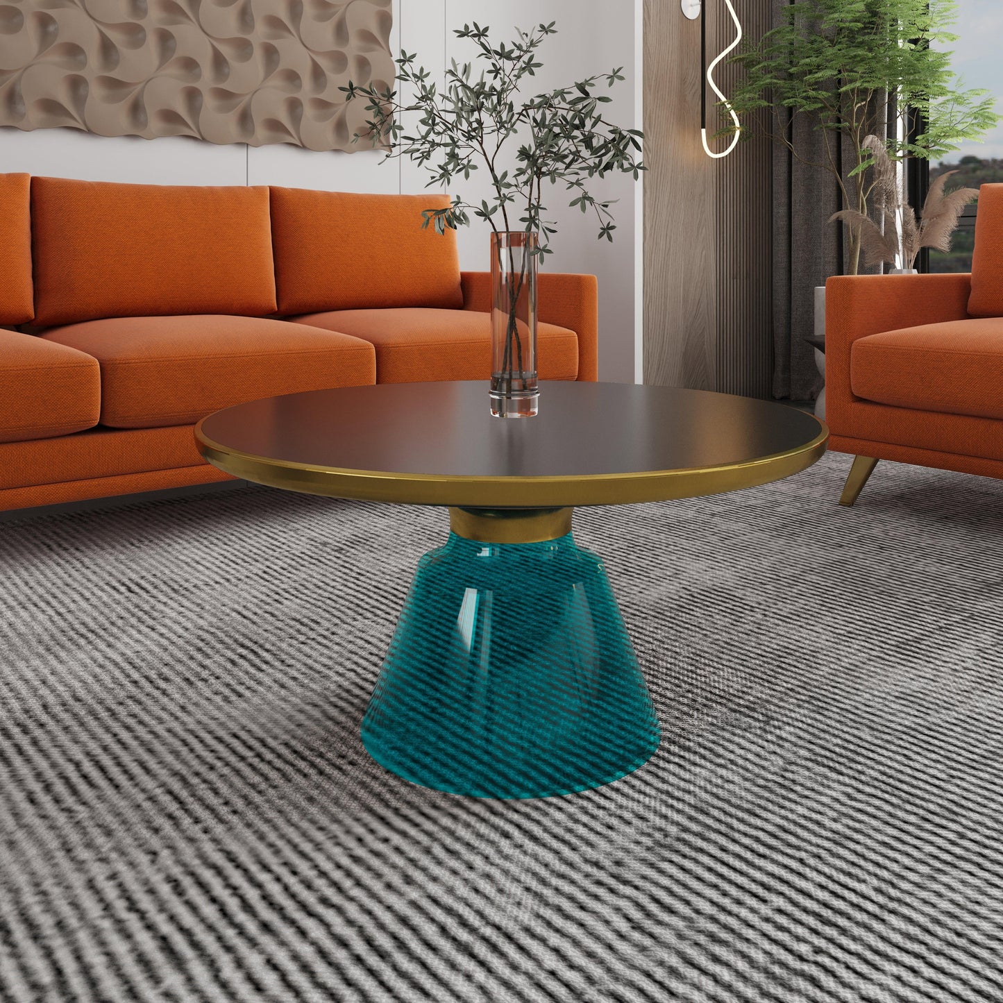 Tully Collection Coffee Table – Black/Gold Rim, Black Glass/Sintered Stone Top - Elax Furniture