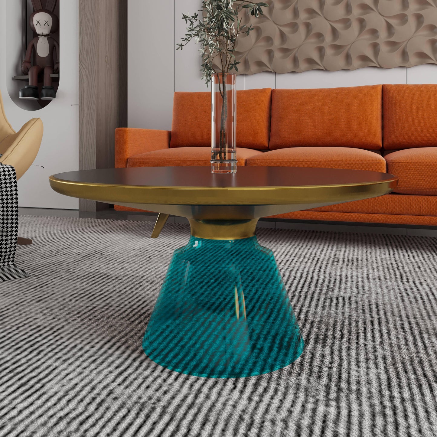 Tully Collection Coffee Table – Black/Gold Rim, Black Glass/Sintered Stone Top - Elax Furniture