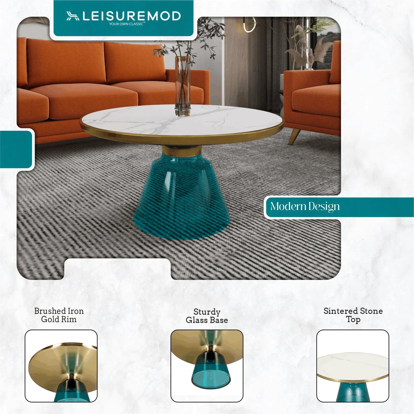 Tully Collection Coffee Table – Black/Gold Rim, Black Glass/Sintered Stone Top - Elax Furniture