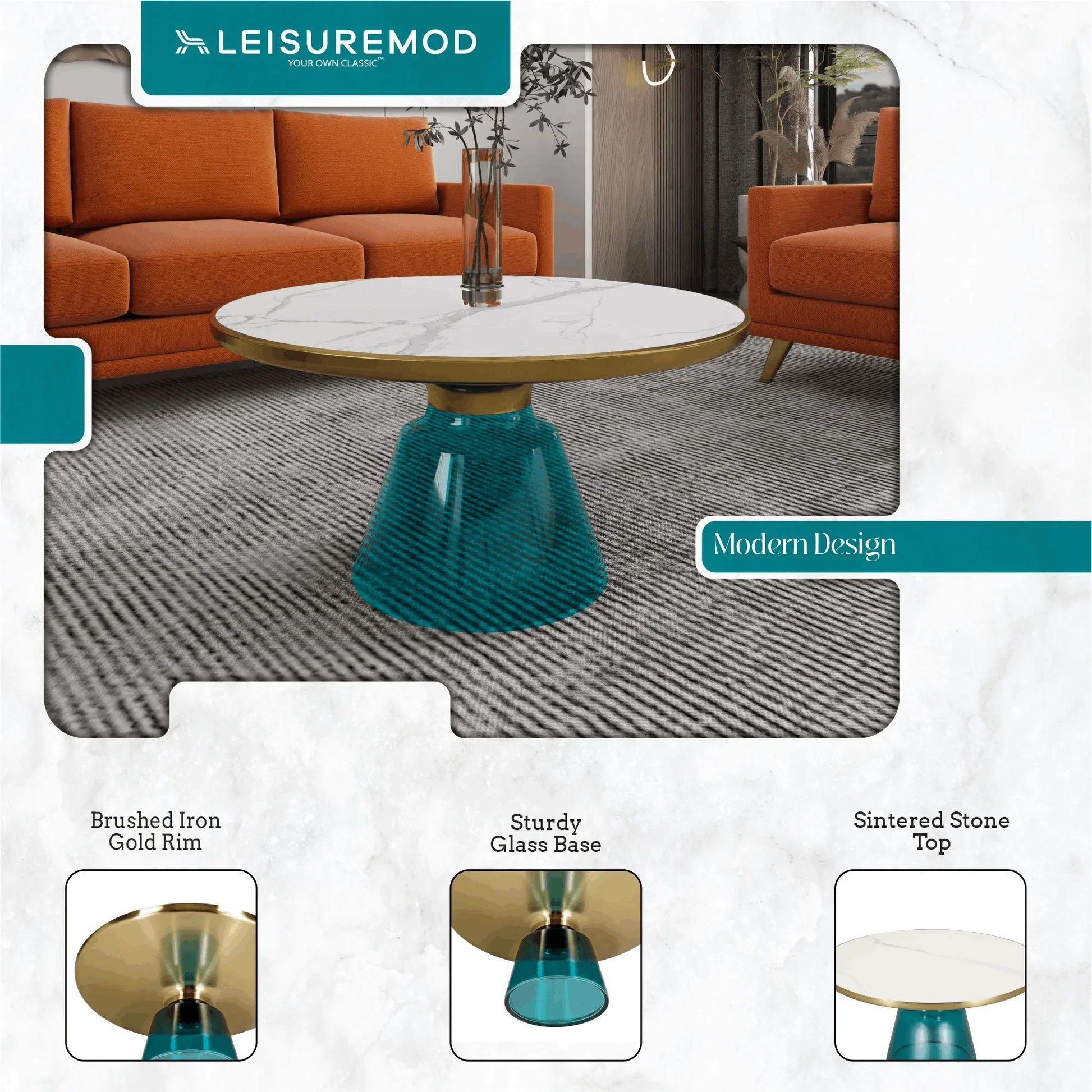 Tully Collection Coffee Table – Black/Gold Rim, Black Glass/Sintered Stone Top - Elax Furniture