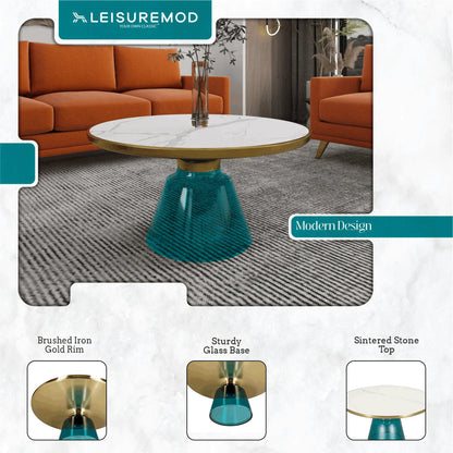 Tully Collection Coffee Table – Black/Gold Rim, Black Glass/Sintered Stone Top - Elax Furniture