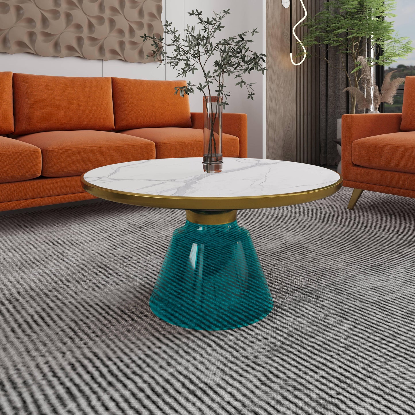 Tully Collection Coffee Table – Black/Gold Rim, Black Glass/Sintered Stone Top - Elax Furniture