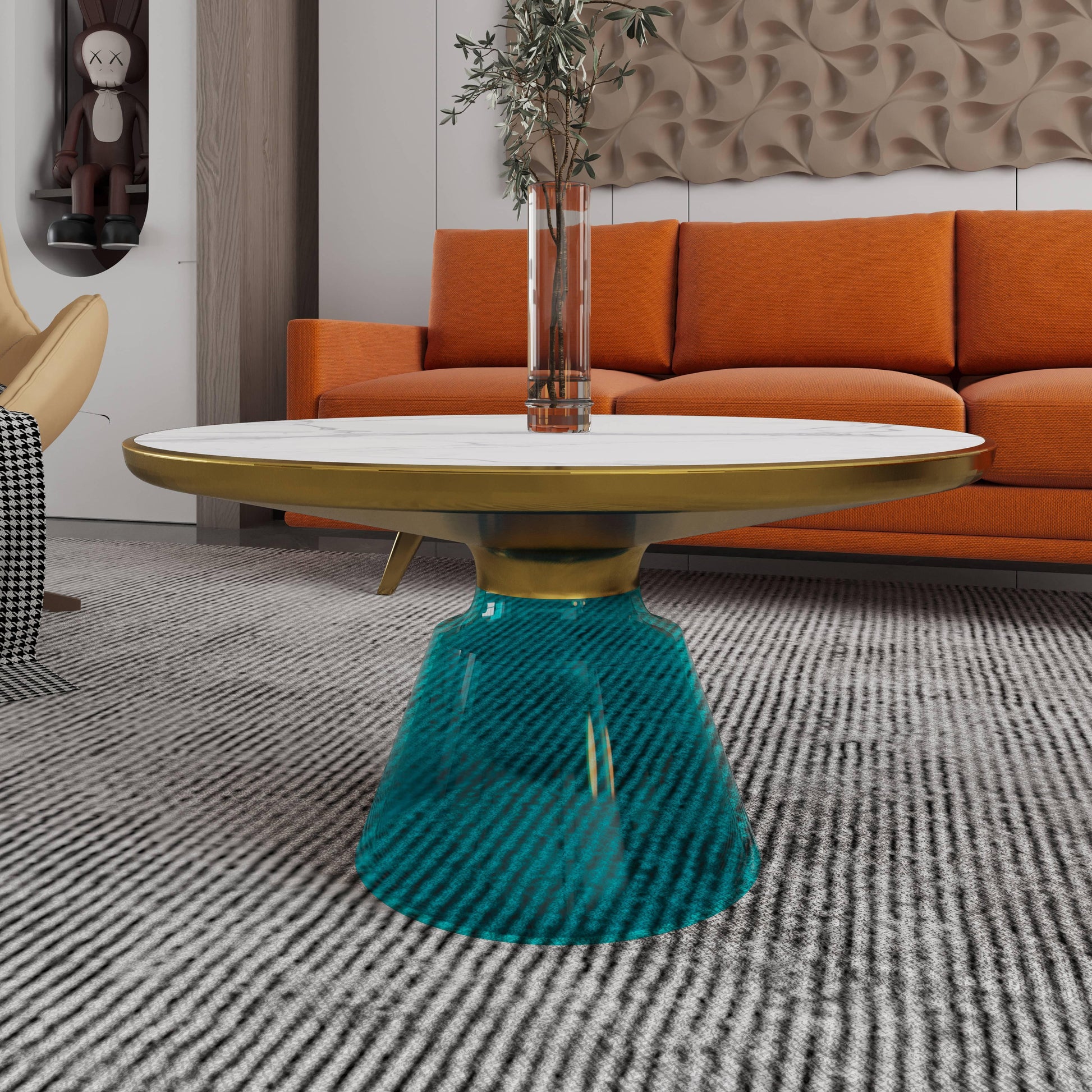 Tully Collection Coffee Table – Black/Gold Rim, Black Glass/Sintered Stone Top - Elax Furniture