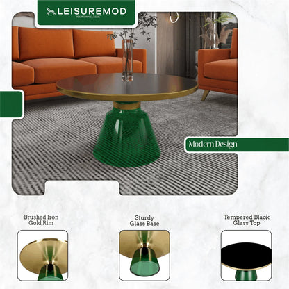 Tully Collection Coffee Table – Black/Gold Rim, Black Glass/Sintered Stone Top - Elax Furniture