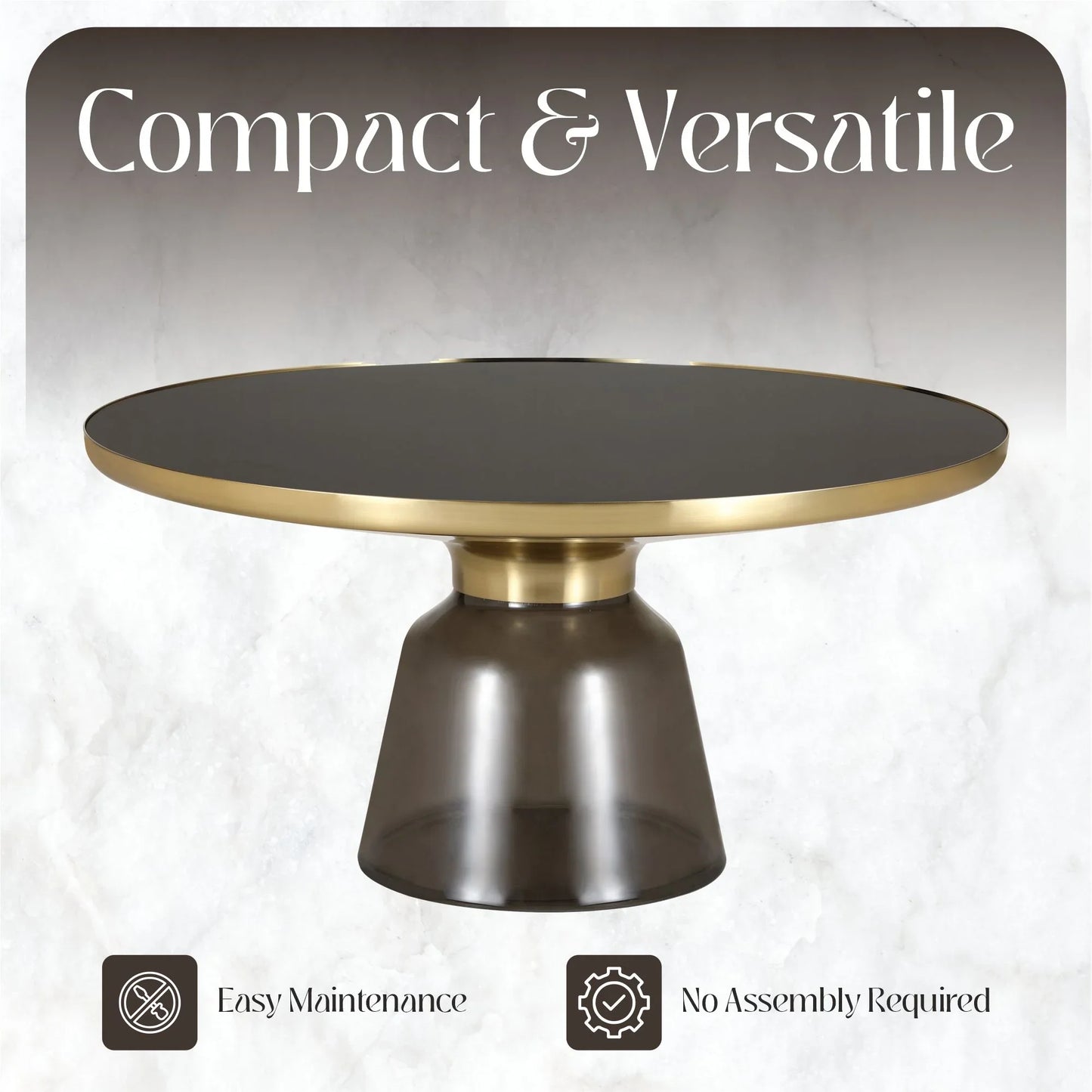 Tully Collection Coffee Table – Black/Gold Rim, Black Glass/Sintered Stone Top - Elax Furniture