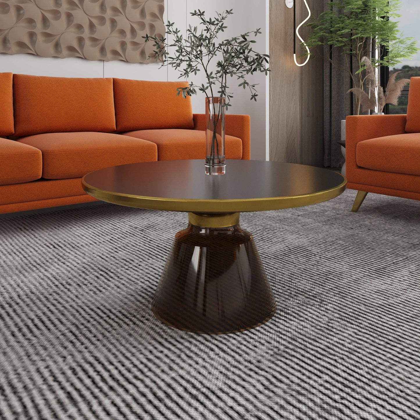 Tully Collection Coffee Table – Black/Gold Rim, Black Glass/Sintered Stone Top - Elax Furniture