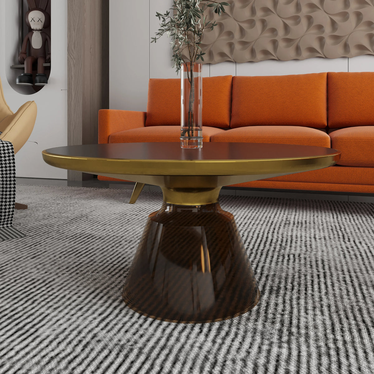 Tully Collection Coffee Table – Black/Gold Rim, Black Glass/Sintered Stone Top - Elax Furniture