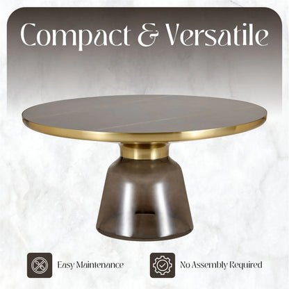 Tully Collection Coffee Table – Black/Gold Rim, Black Glass/Sintered Stone Top - Elax Furniture